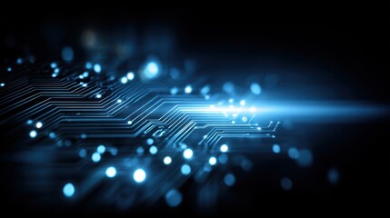 Poster - Glowing blue lights and circuit board pattern suggest technology and digital connectivity.