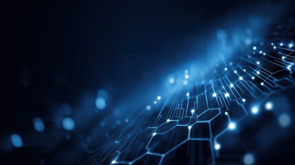 Poster - Abstract blue network with interconnected dots and lines representing technology or science.