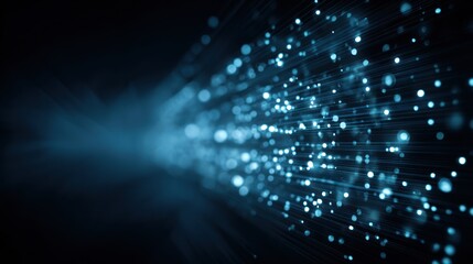 Poster - Fiber optics abstract blue light background with blurred motion and bokeh effects.