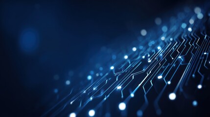 Poster - Abstract blue circuit board design with glowing connections and dark background.
