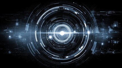 Poster - Abstract technology background with concentric circles and light effects against a dark backdrop.