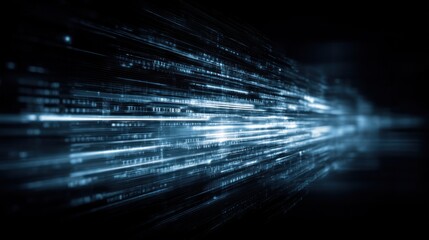 Poster - Abstract blue light trails in a dark background create a sense of speed.