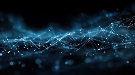 Poster - Abstract network of connected dots and lines in blue on a dark background.