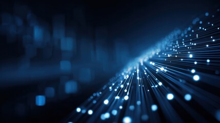 Poster - Abstract blue light trails converge creating a dynamic and futuristic background.