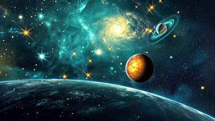 Aufkleber - Stunning view of a galaxy with vibrant stars and colorful planets featuring stunning details of cosmic elements in a vast universe