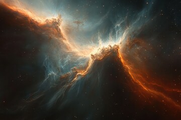 Poster - Colorful nebula displays vivid hues of blue, orange, and gold in deep space, Colorful Space Nebula Background