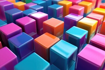 Poster - Colorful floating blocks create a vibrant seamless pattern for artistic exploration, Floating color blocks 3d seamless