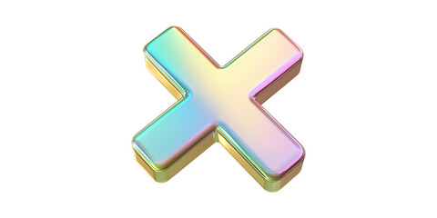 Poster - 3D Iridescent X Symbol. Modern Design Element For Digital Art And Branding Isolated On Transparent Background