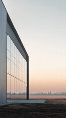 Aufkleber - Modern Architectural Facade at Dusk: The sleek, contemporary lines of an industrial building's facade are bathed in the soft, diffused light of dusk.