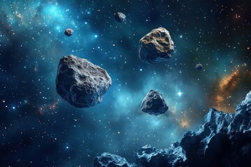 Wall Mural - asteroids drifting silently in the vast expanse of space between mars and jupiter, asteroids floatin