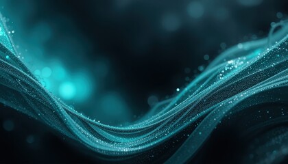 Fototapete - Abstract Teal and Black Gradient Background Shimmering Metallic Waves with Glowing Flare