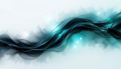 Fototapete - Abstract Teal and Black Swirling Wave Gradient Digital Art Background