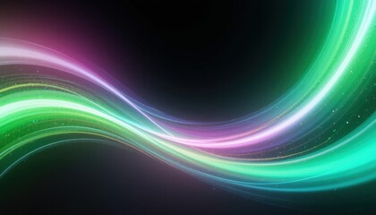 Fototapete - Abstract Green and Purple Swirling Light Wave Background