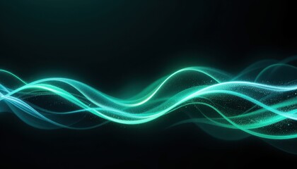 Fototapete - Abstract Neon Glow Wave Background Teal, Emerald, and Black Gradient with Shimmer Effect