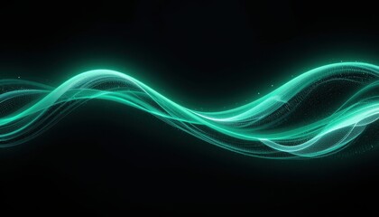 Fototapete - Abstract Neon Glow Wave Background Emerald Green Gradient Shimmer