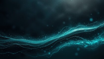 Fototapete - Abstract Teal and Black Swirling Wave Texture Background Glowing Shimmer, Grain, and Flare Effects