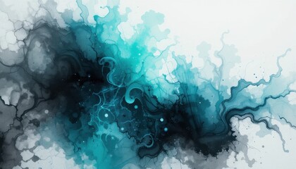 Fototapete - Abstract Teal and Black Ink Gradient Texture Shimmering Light Glow Background