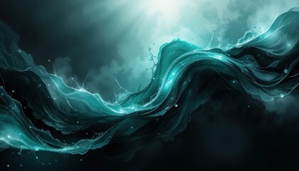 Fototapete - Abstract Gradient Shimmer Teal and Black Liquid Wave Illustration