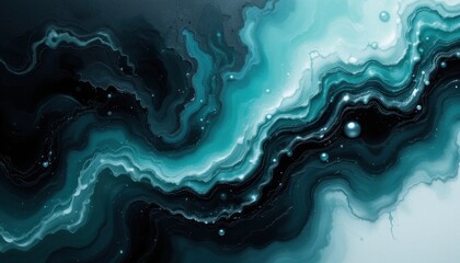 Fototapete - Abstract Fluid Art Deep Aqua, Jade, and Raven Black Gradient Shimmer