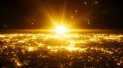 Poster - Sunrise over a golden horizon nature scene inspirational landscape celestial view expansive universe