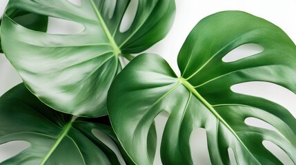 Wall Mural - Lush Green Monstera Leaves on a Clean White Background
