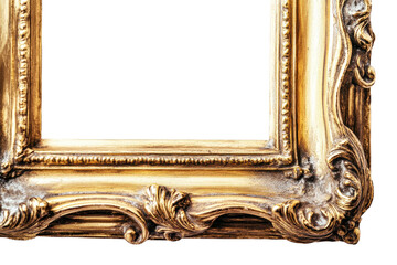 Poster - Elegant ornate golden picture frame with intricate design, perfect for showcasing artwork or photographs against a transparent background