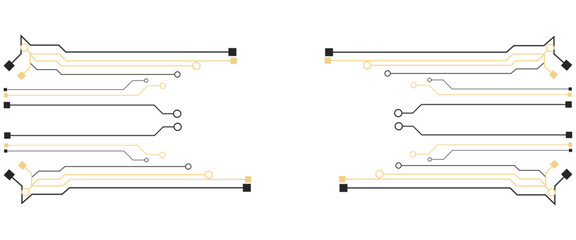 Vector circuit board elements on grid. Design elements for circuit board illustration 