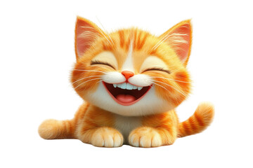 Poster - Cute smiling orange kitten sitting happily with closed eyes and a joyful expression, creating a cheerful atmosphere in a playful design