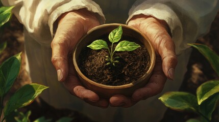 Poster - Researcher examining plant growth laboratory closeup image controlled environment hands holding petri dish