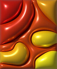 Fototapete - Abstract composition of red and yellow glossy shapes, 3D rendering illustration