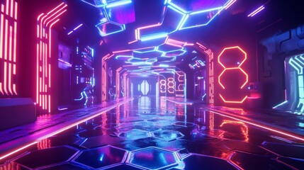 Poster - Exploring digital cyberspace flowing data in a neon environment from a futuristic perspective