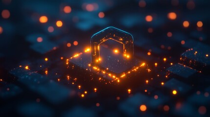 Poster - visualizing cybersecurity digital padlock with glowing data nodes virtual environment infographic co
