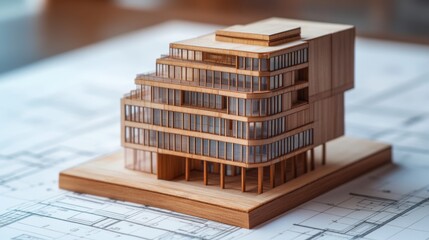 Poster - Crafting a sleek office model wooden design architectural showcase studio environment artistic viewpoint