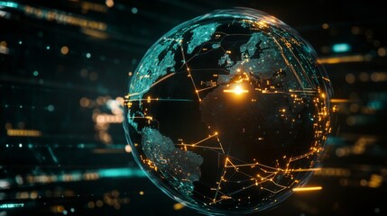 Poster - Illuminated lines show futuristic globe design digital environment 3d visualization technological concept