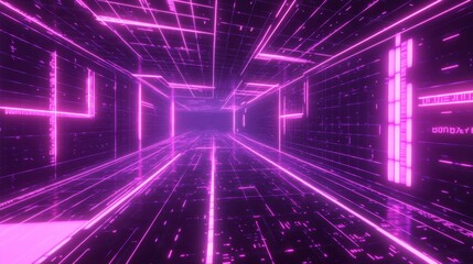 Fototapete - Futuristic streaming action in cyberspace digital environment virtual background neon viewpoint high-tech concept
