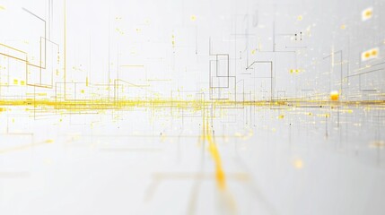 Poster - Illuminated digital design futuristic white backdrop abstract art modern environment aesthetic viewpoint glowing yellow elements for visual impact