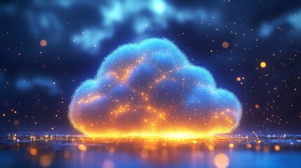 Poster - Illuminating cloud computing network showcase digital realm visual content futuristic environment aerial viewpoint glowing connectivity concept