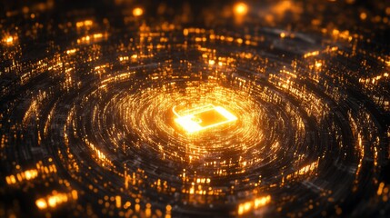 Poster - Unlocking data security energy of a glowing lock symbol surrounded by encrypted data digital realm visual representation