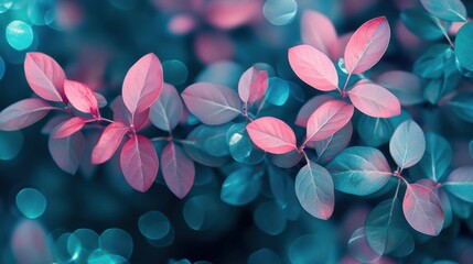 Wall Mural - Delicate pink and green leaves with dreamy bokeh background