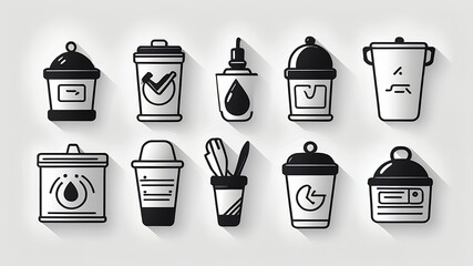 Poster - A collection of ten black and white container icons with various designs on a white background