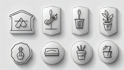 Poster - A set of eight minimalist icons depicting various household and cleaning related items neatly arranged