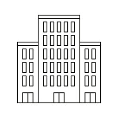 Poster - Office Building Line Icon. Urban Architecture And Commercial Real Estate Outline Symbol. Cityscape And Business Infrastructure Representation. Editable Stroke. Isolated Vector Illustration
