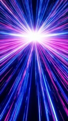 Poster - Bright light explodes with pink and blue beams against dark background. Streaks give impression of forward motion, suitable for vertical video
