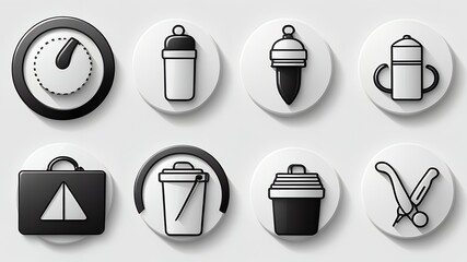 Poster - A collection of black and white icons including a timer, bottles, and other miscellaneous items