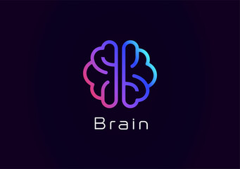 Aufkleber - Brain logo design, glowing neon neural style lines icon for AI systems, neural networks, smart tech, innovative science and medicine branding. Vector illustration.