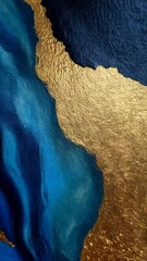 Poster - Abstract painting with blue, gold and dark blue colors creating luxurious visual texture and depth.