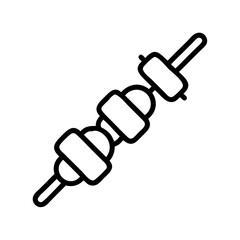 Poster - Outline drawing depicting a kebab skewer with multiple pieces of food on it in black and white style