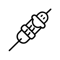 Poster - Depiction of a skewered food item with a topping and wrapped in a strip on a white background