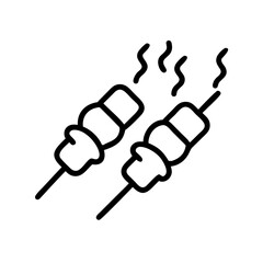 Poster - Two skewers with roasted food and rising steam in a simple line drawing style design element
