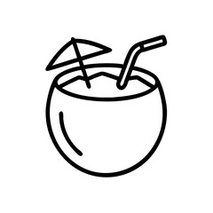 Poster - Outline drawing of a refreshing beverage in a fruit with a straw and small umbrella decoration